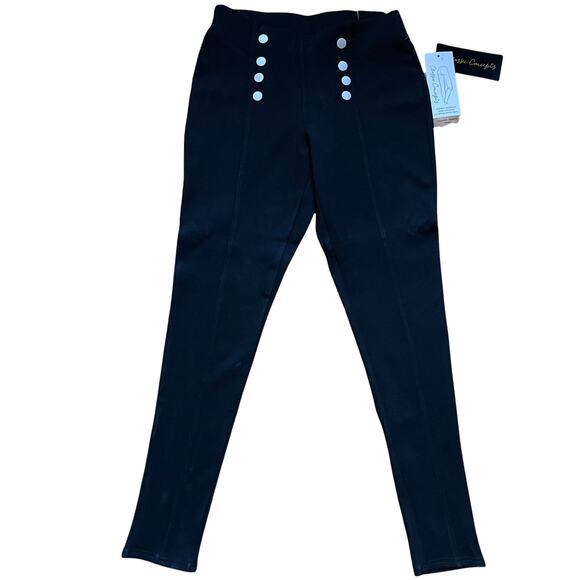 BLACK SKINNY PONTE PANTS WITH DECORATIVE GOLD BUTTONS-VERY STRETCHY, GREAT FIT! - Picture 1 of 4